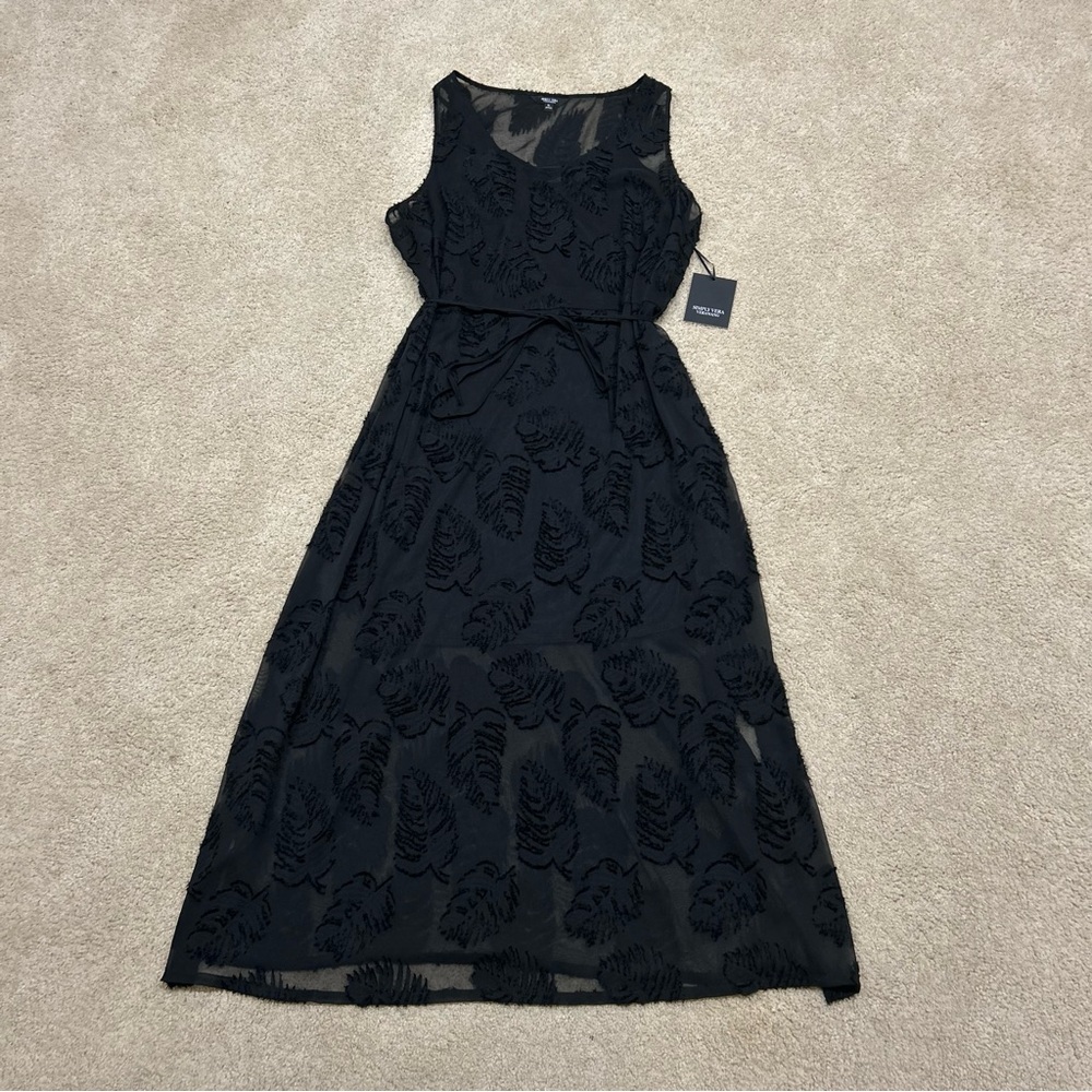 NWT Simply Vera Vera Wang Clipped Jacquard Maxi Dress Black Moonlit Size XL